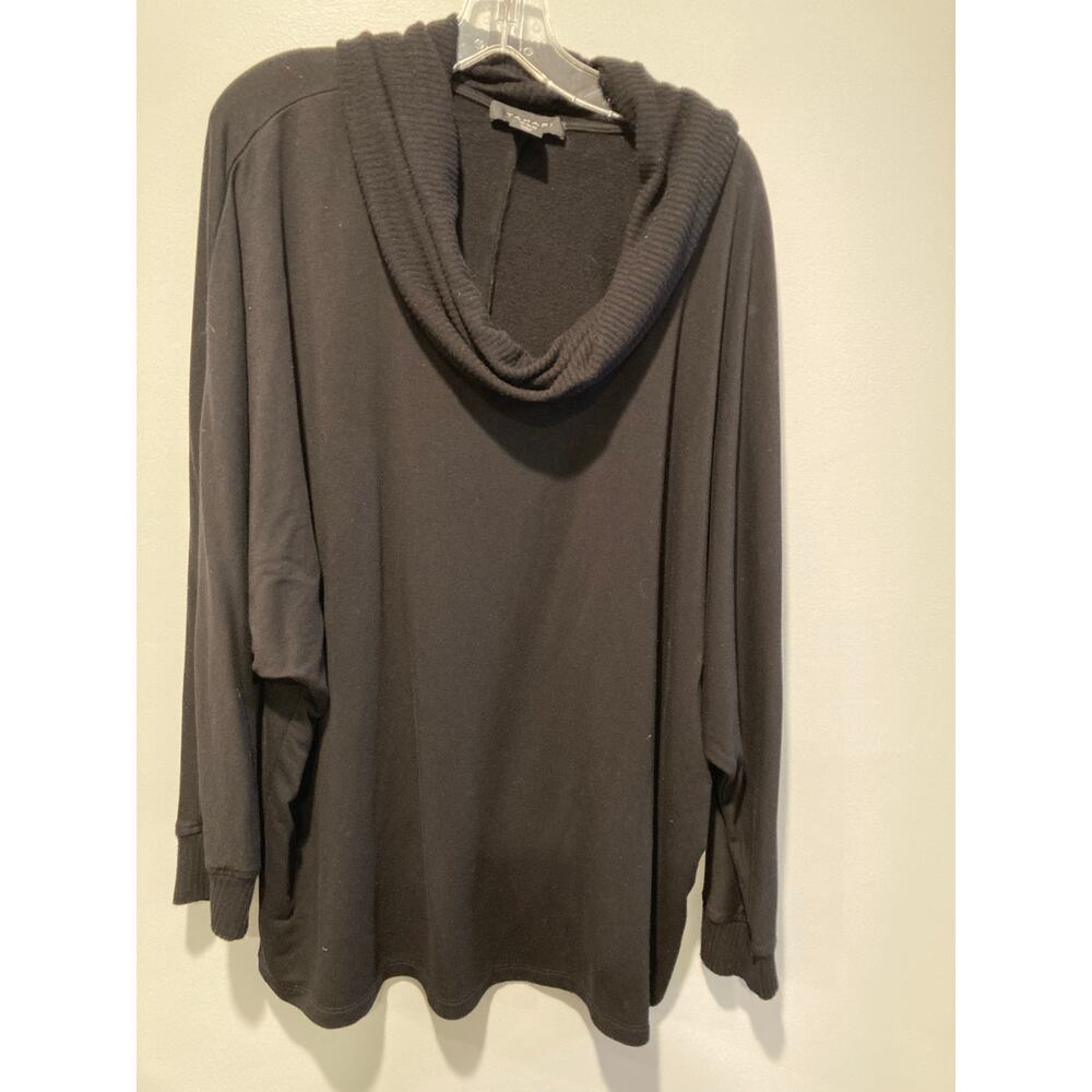Tahari Cowl Neck Dolman Long Sleeve Sweater Top Size 3X Black Elegant Minimalist